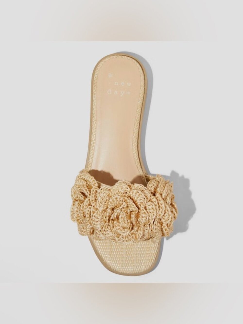 NWT Women's A New Day - Coco Raffia Flower Slide Sandals